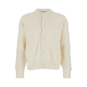 Coor Men White Crewneck Cardigan With Ribbed Trims In Wool Blend Man